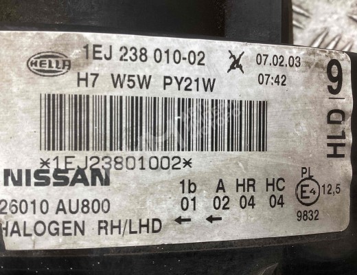 Фара правая Nissan Primera III (P12) 2002-2008  Nissan Primera Primera III (P12) 2002-2008